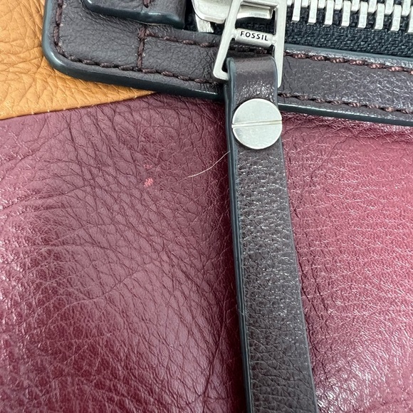 Fossil Patchwork  Multicolor Leather Zipper Pocket Satchel Crossbody Bag - Picture 2 of 15